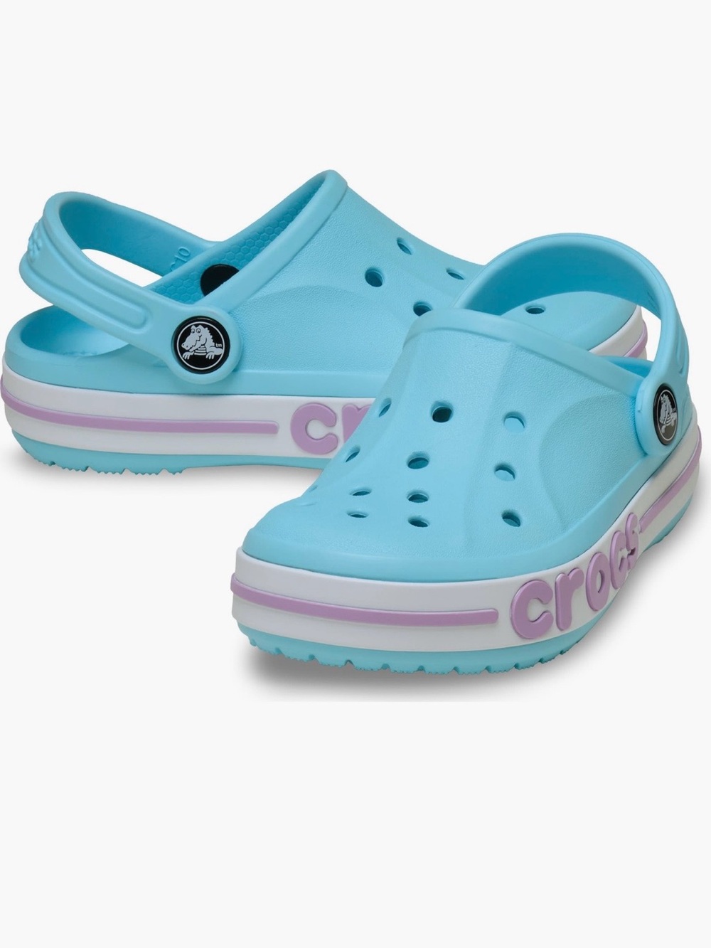 CROCS Kids Classic Clog in Light Blue with Lavender Trim